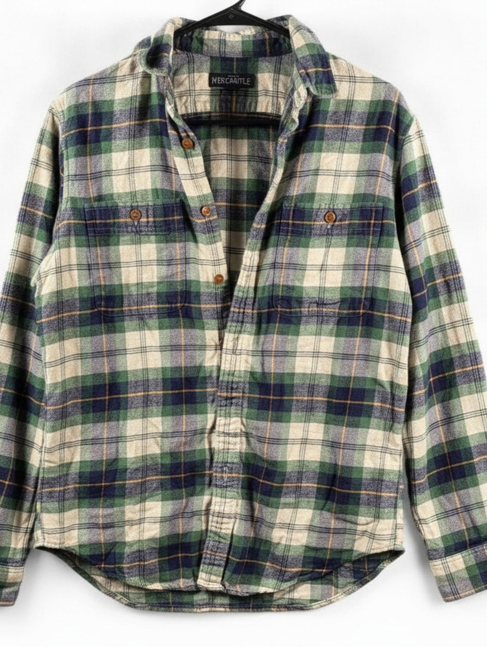 I.Crew Mercantile Men's Green, White, and Blue Plaid Flannel Shirt Size S